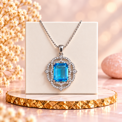 Blue Topaz Crystal 92.5 Sterling Silver Pendant