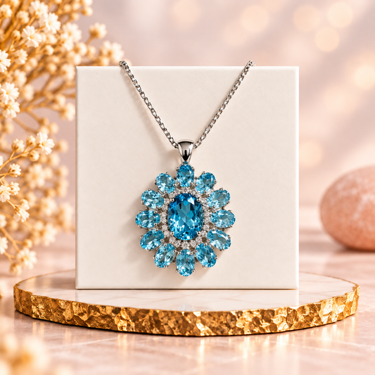 Blue Topaz Crystal 92.5 Sterling Silver Pendant for Clarity