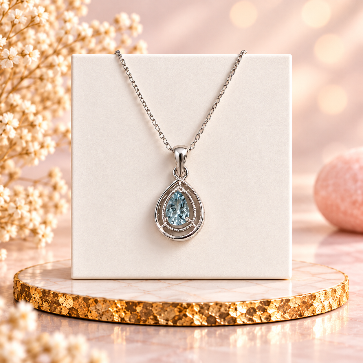 Aquamarine Crystal 92.5 Sterling Silver Pendant