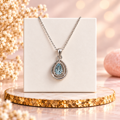 Aquamarine Crystal 92.5 Sterling Silver Pendant