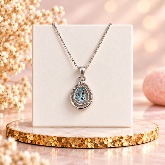 Aquamarine Crystal 92.5 Sterling Silver Pendant