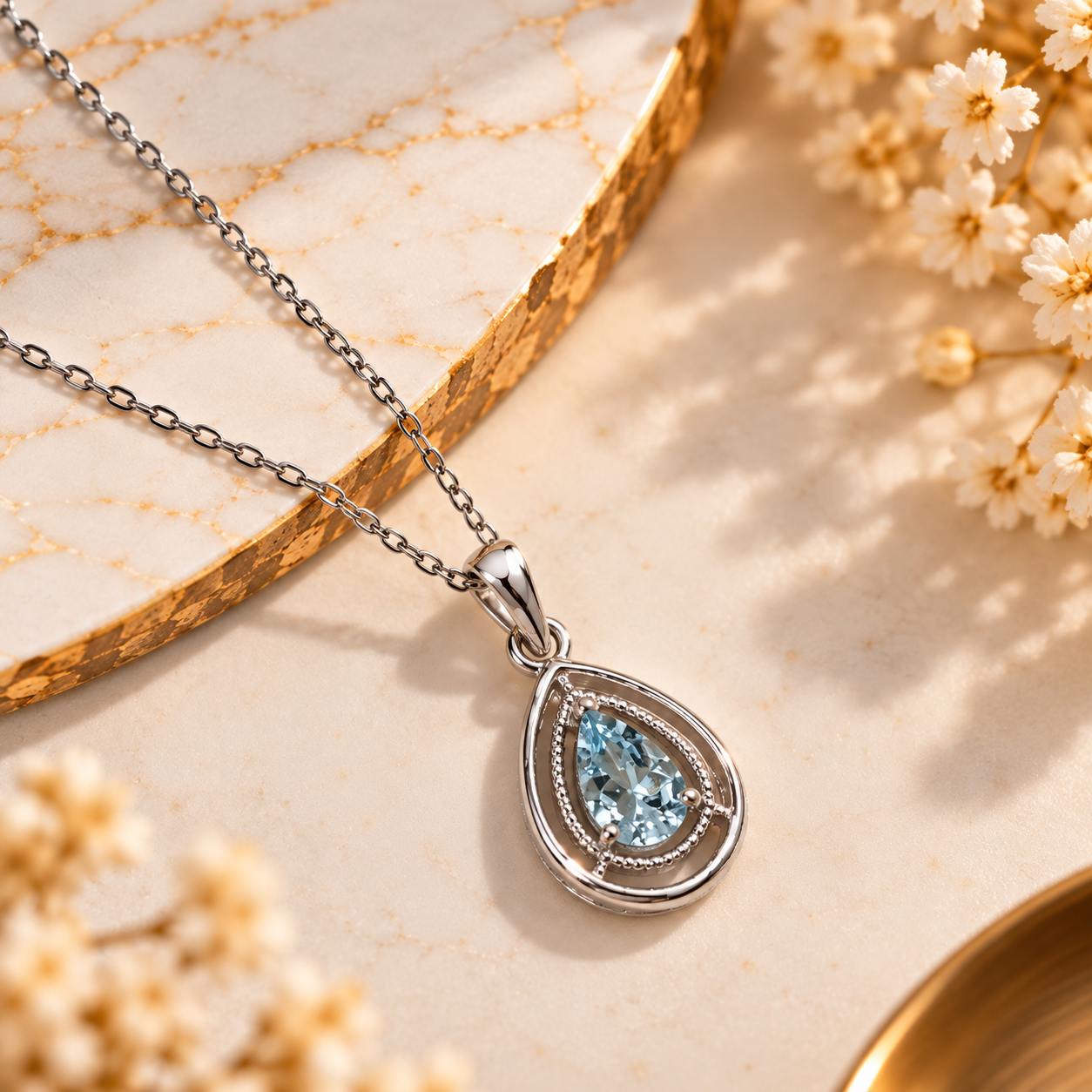 Aquamarine Crystal 92.5 Sterling Silver Pendant