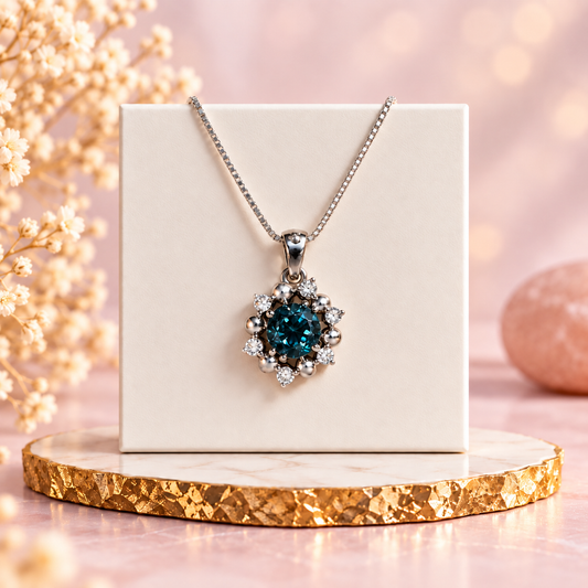 Blue Topaz Crystal 92.5 Sterling Silver Pendant for Calm