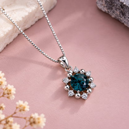 Blue Topaz Crystal 92.5 Sterling Silver Pendant for Calm