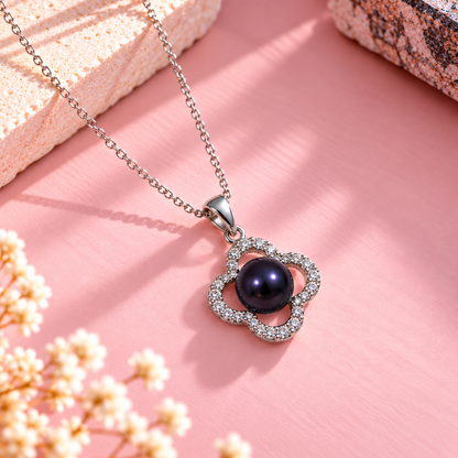 Black Pearl 92.5 Sterling Silver Clover Pendant