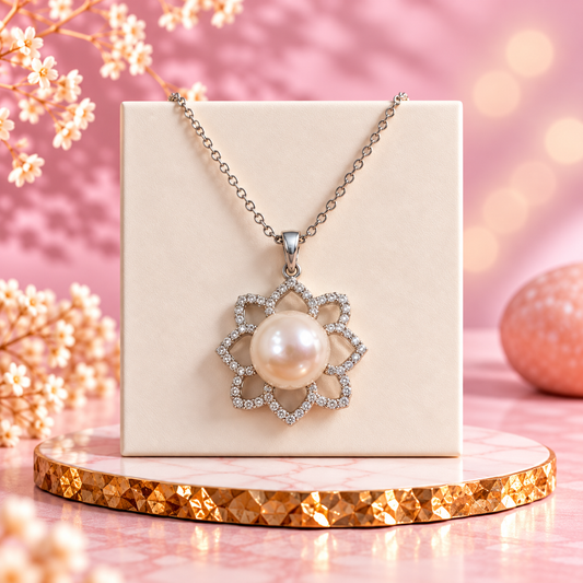 Pearl 92.5 Sterling Silver Lotus Pendant