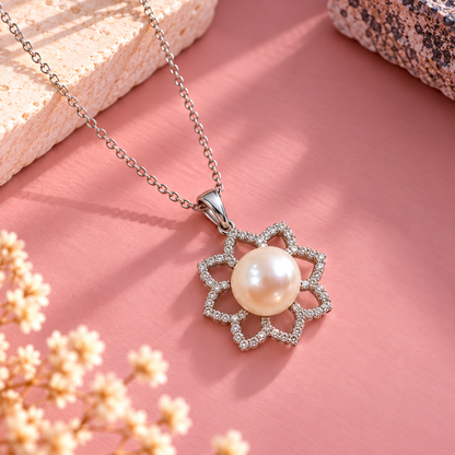Pearl 92.5 Sterling Silver Lotus Pendant