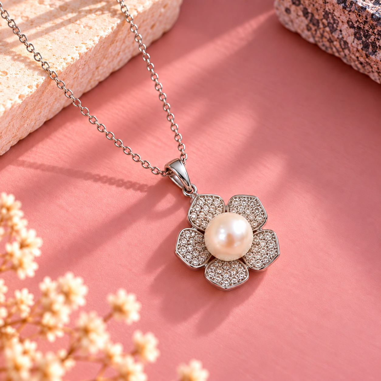 Pearl 92.5 Sterling Silver Flower Pendant