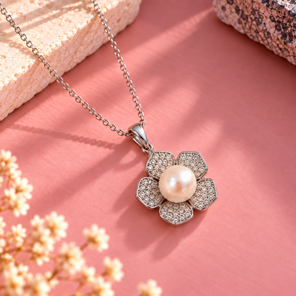 Pearl 92.5 Sterling Silver Flower Pendant