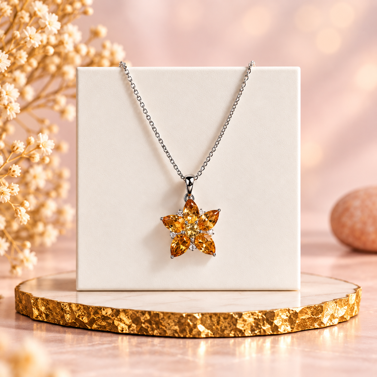 Citrine Crystal 92.5 Sterling Silver Pendant for Positivity