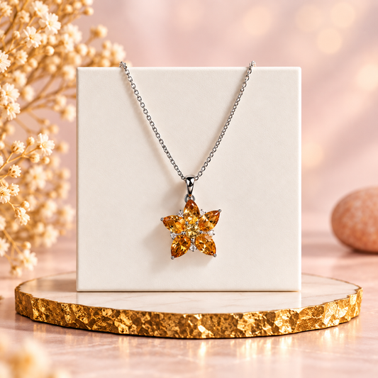 Citrine Crystal 92.5 Sterling Silver Pendant for Positivity