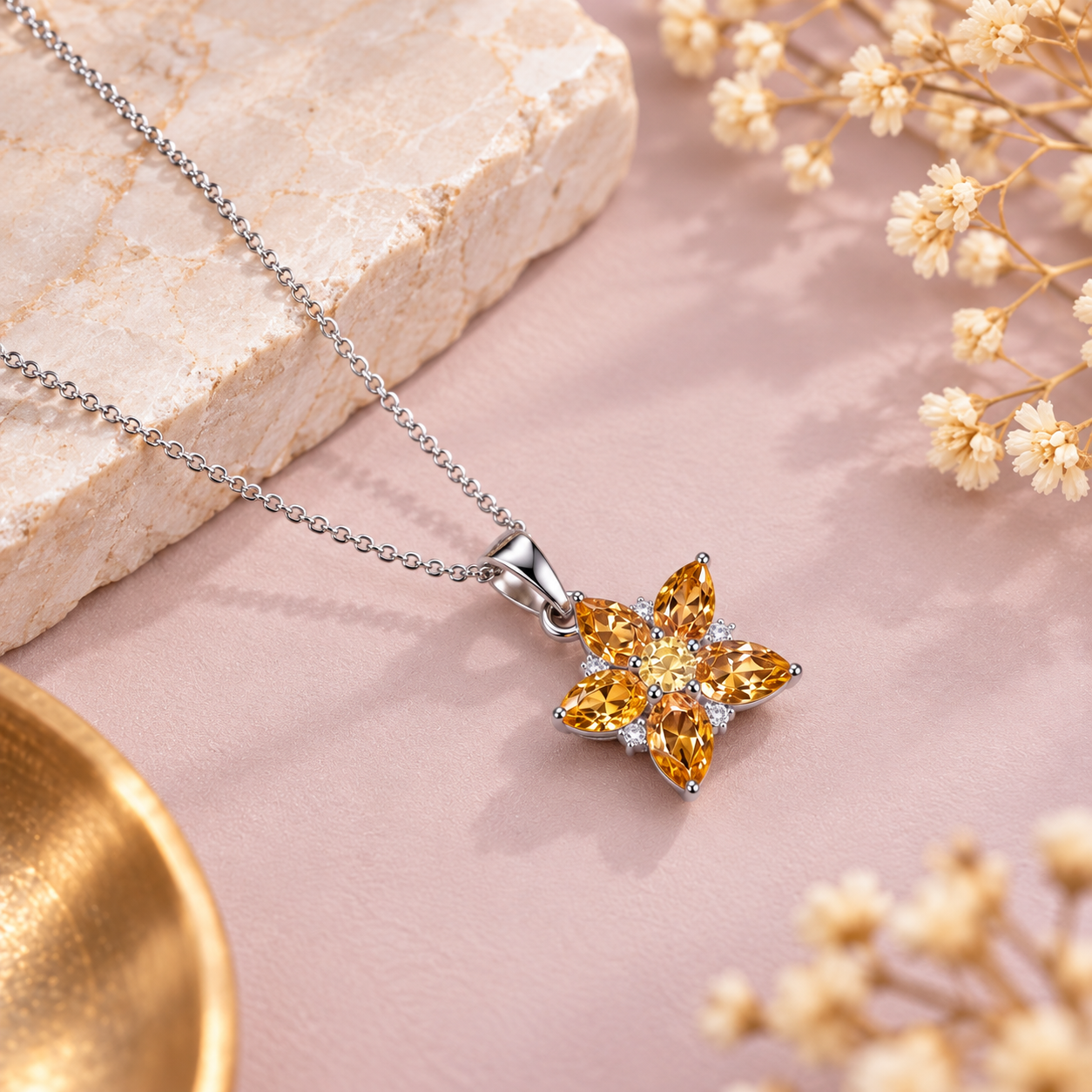 Citrine Crystal 92.5 Sterling Silver Pendant for Positivity