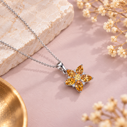 Citrine Crystal 92.5 Sterling Silver Pendant for Positivity