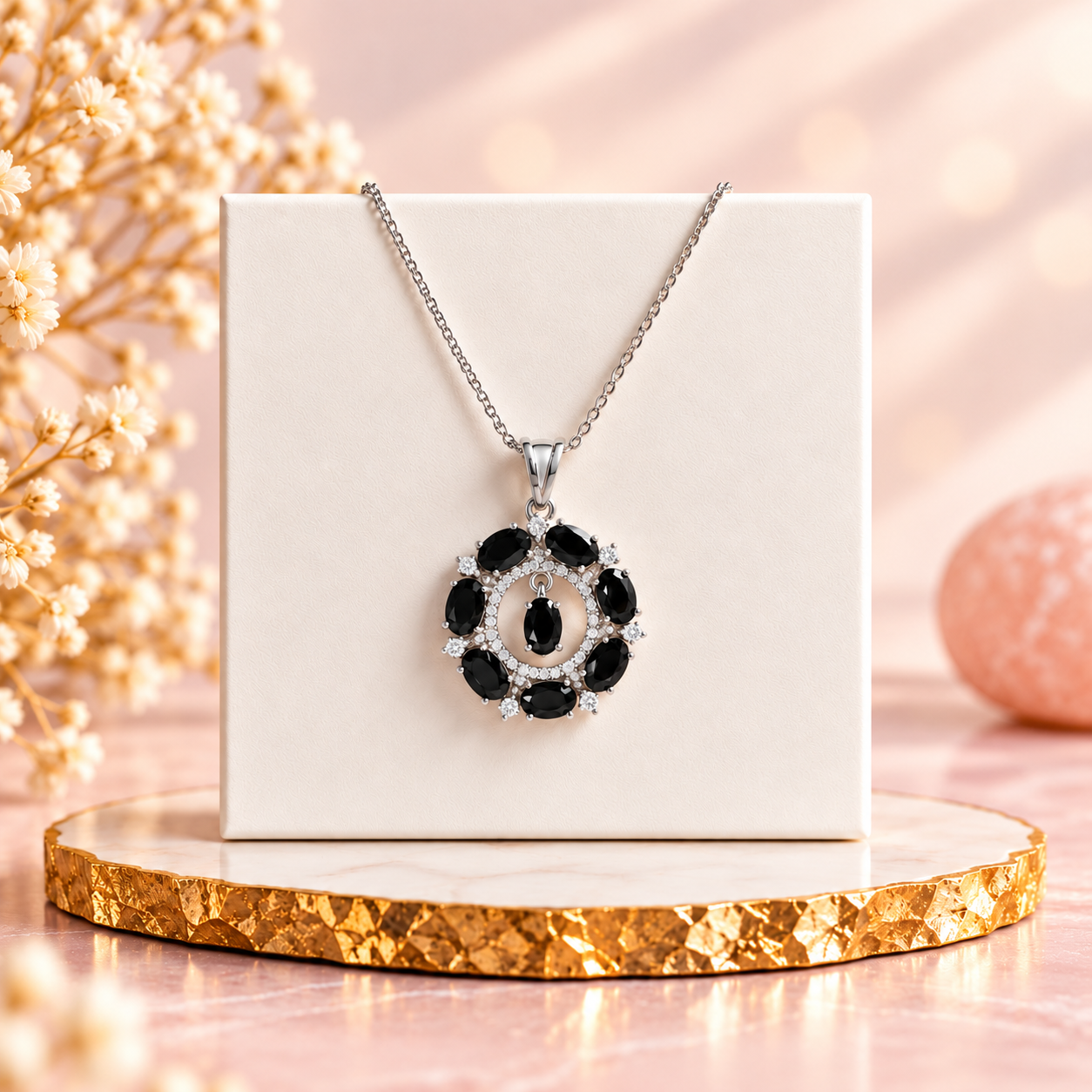 Black Onyx Crystal 92.5 Sterling Silver Pendant
