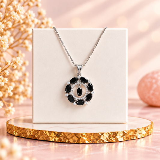 Black Onyx Crystal 92.5 Sterling Silver Pendant