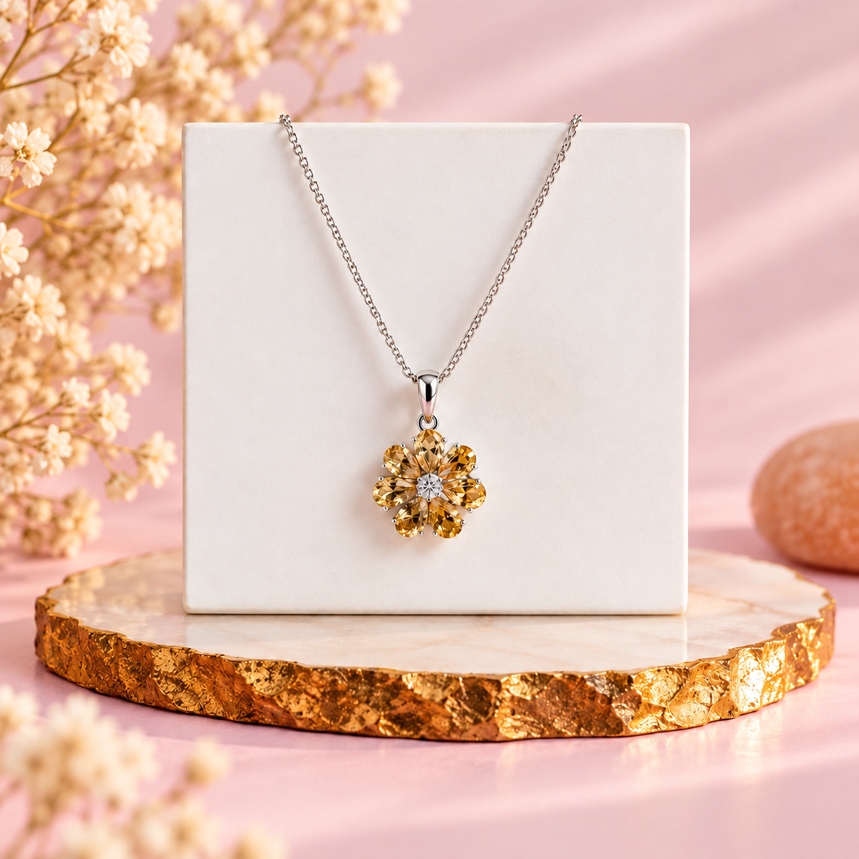 Citrine Crystal 92.5 Sterling Silver Pendant