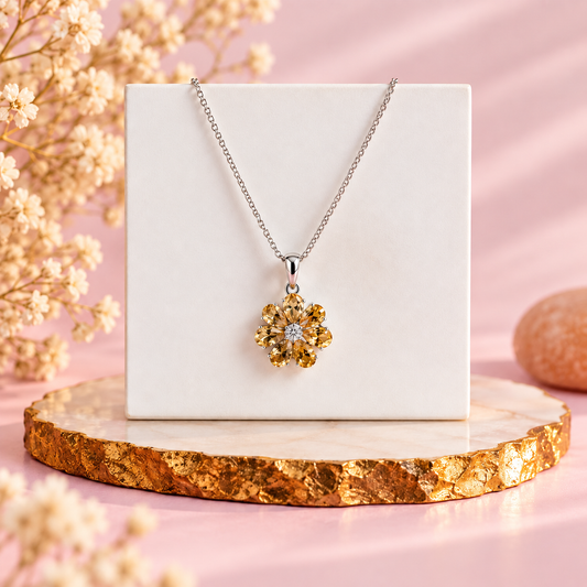 Citrine Crystal 92.5 Sterling Silver Pendant
