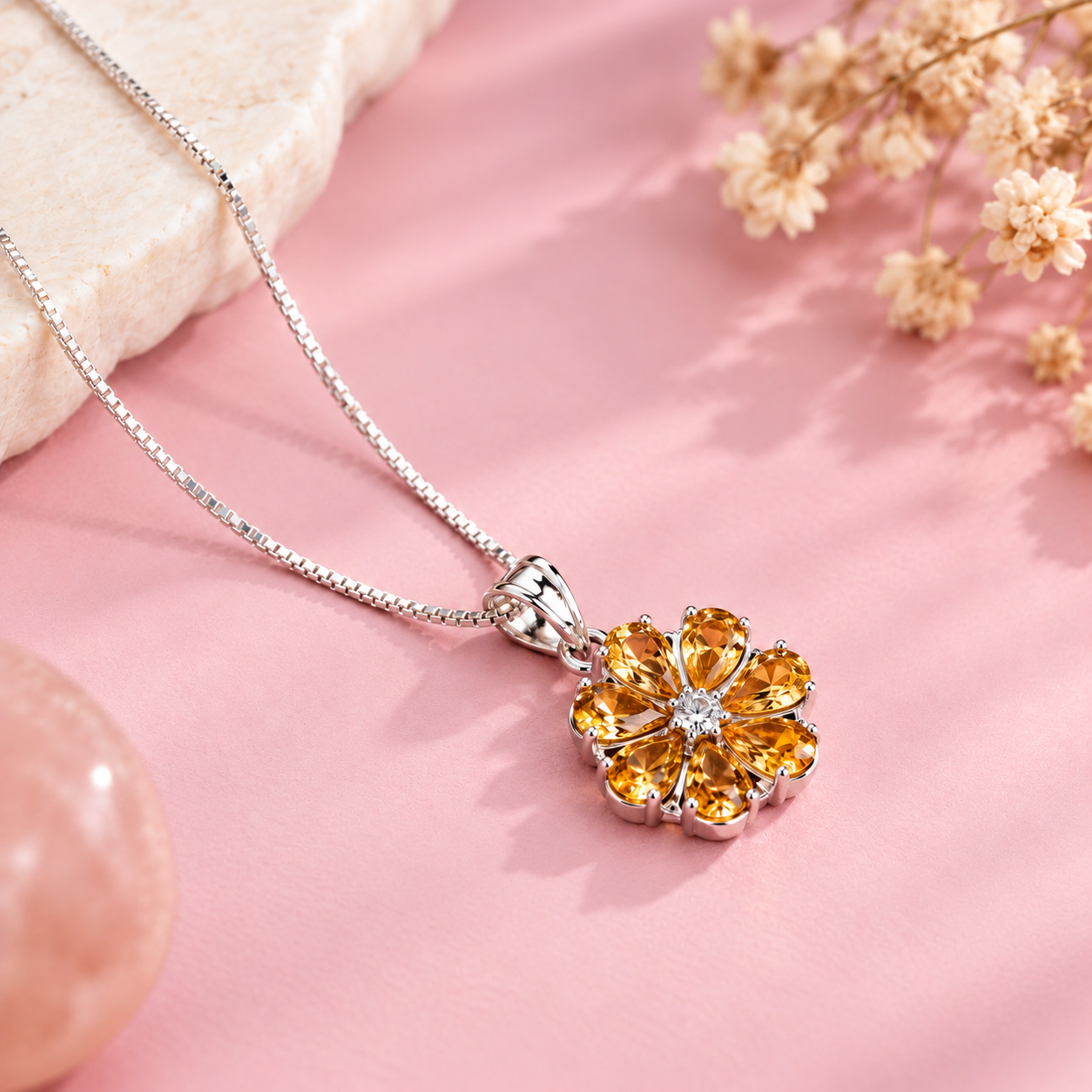 Citrine Crystal 92.5 Sterling Silver Pendant