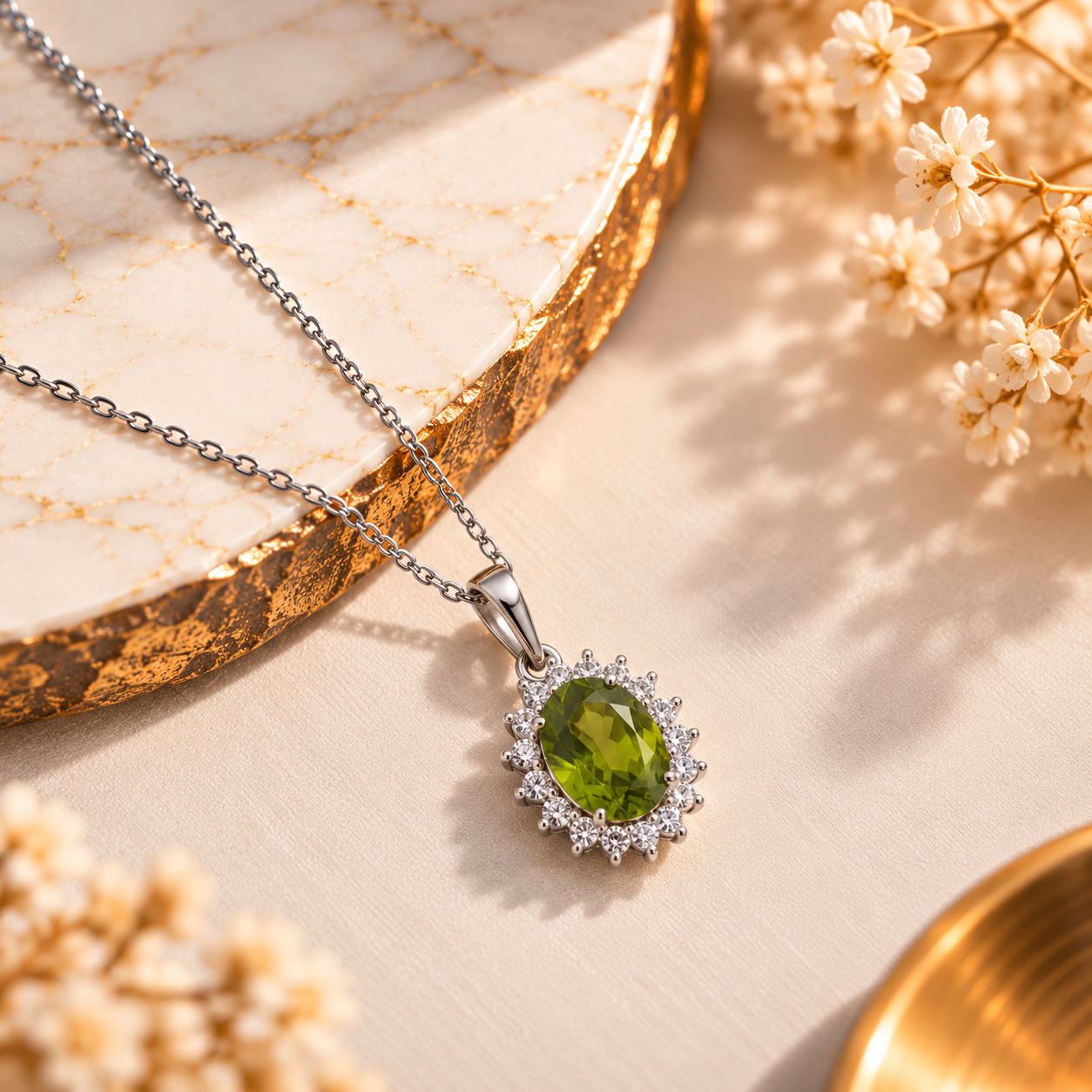 Peridot Crystal 92.5 Sterling Silver Pendant for Positivity