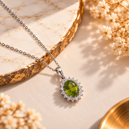 Peridot Crystal 92.5 Sterling Silver Pendant for Positivity