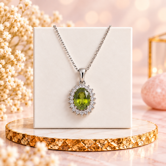 Peridot Crystal 92.5 Sterling Silver Pendant for Positivity
