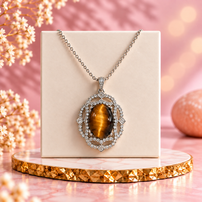 Tiger's Eye Crystal 92.5 Sterling Silver Oval Pendant