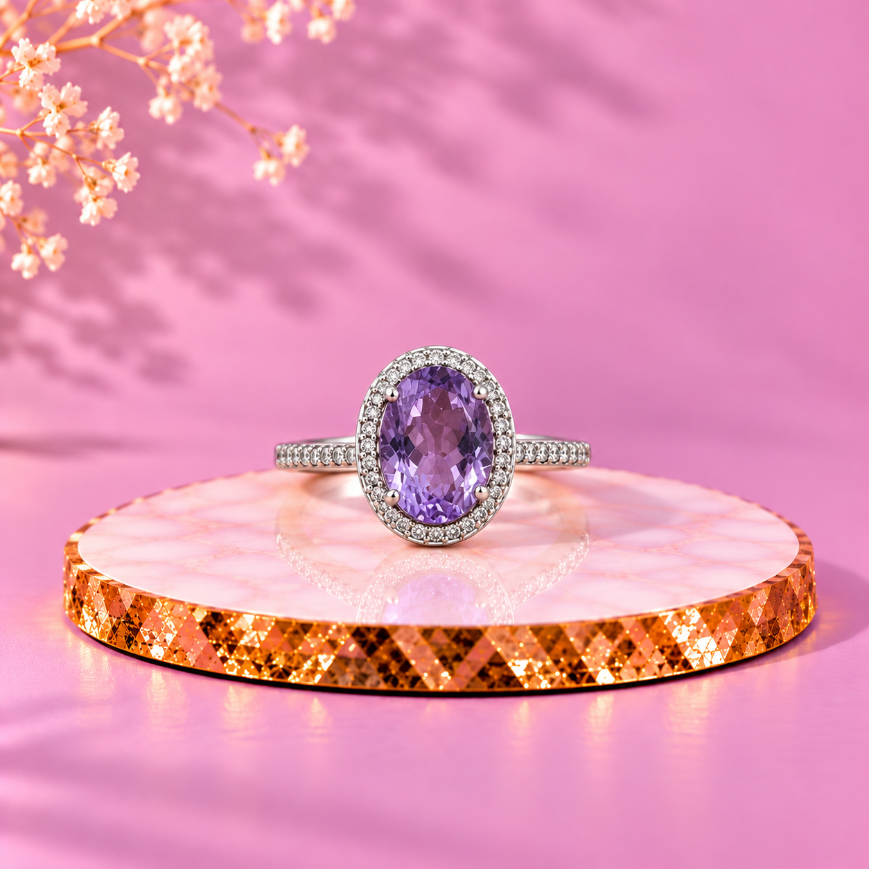 Amethyst Crystal 92.5 Sterling Silver Oval Cocktail Ring