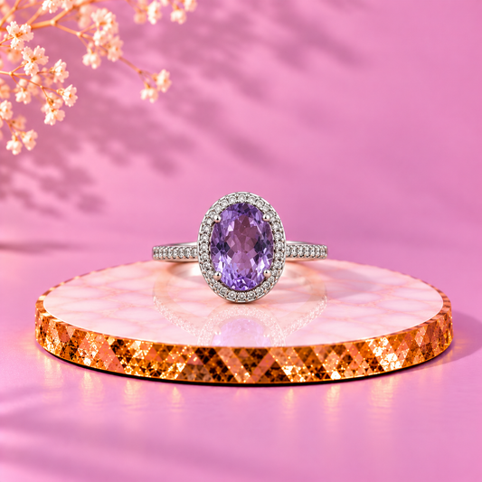 Amethyst Crystal 92.5 Sterling Silver Oval Cocktail Ring