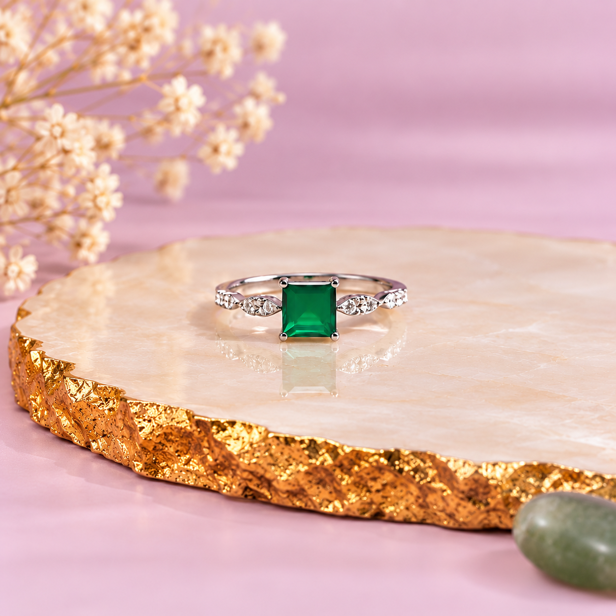 Green Onyx Crystal 92.5 Sterling Silver Ring