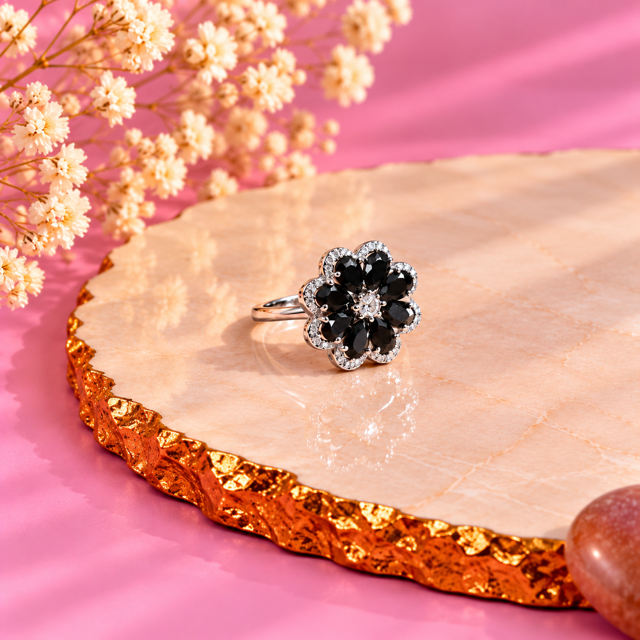Black Onyx Crystal 92.5 Sterling Silver Ring