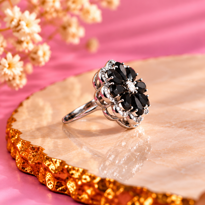 Black Onyx Crystal 92.5 Sterling Silver Ring