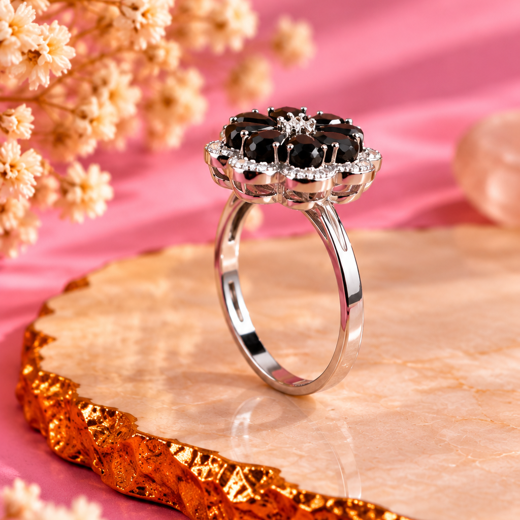 Black Onyx Crystal 92.5 Sterling Silver Ring