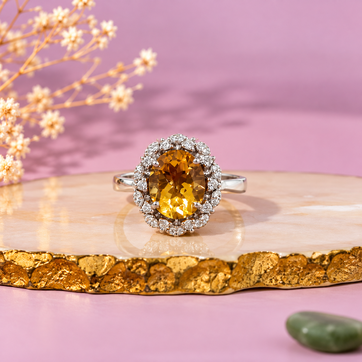 Citrine Crystal 92.5 Sterling Silver Ring