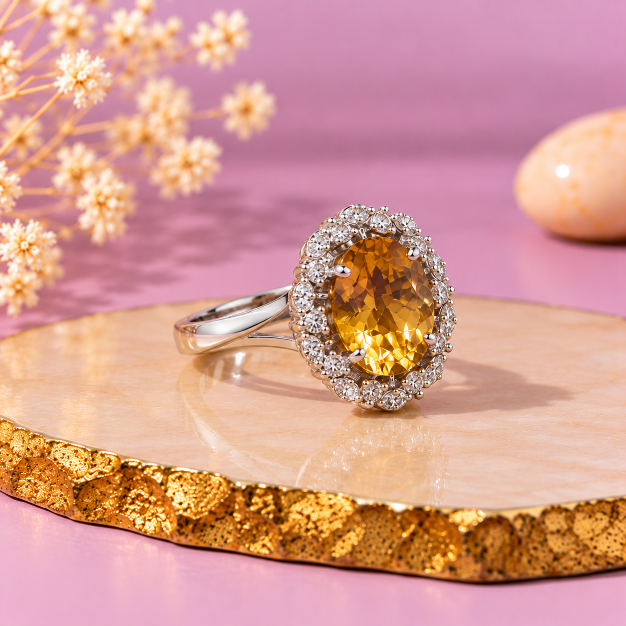 Citrine Crystal 92.5 Sterling Silver Ring
