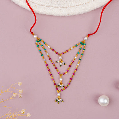 Tri-Color Multi Layer 92.5 Sterling Silver Necklace for God Idol | Temple Deity Jewelry