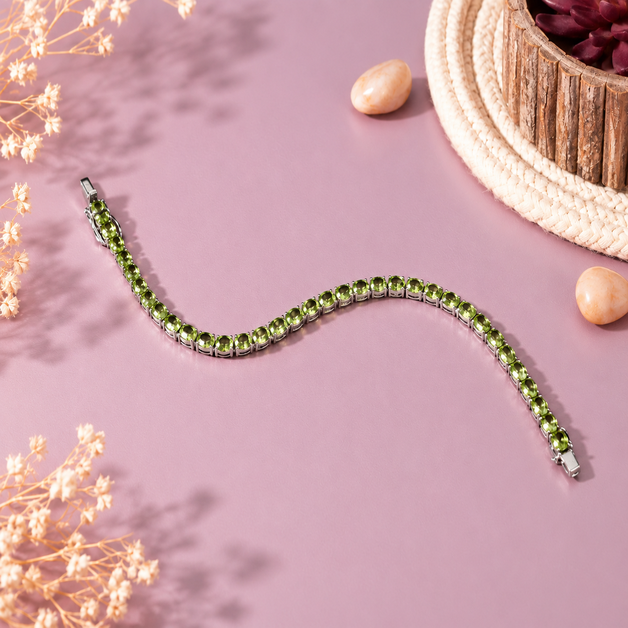 Peridot Crystal 92.5 Sterling Silver Bracelet