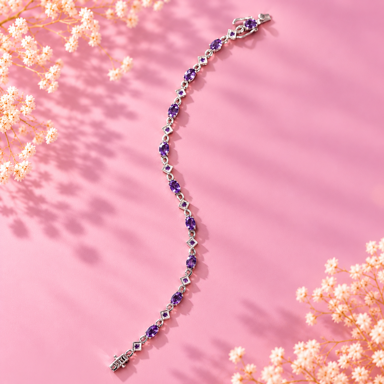 Amethyst Crystal 92.5 Sterling Silver Infinity Link Bracelet