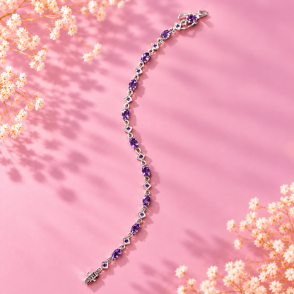 Amethyst Crystal 92.5 Sterling Silver Infinity Link Bracelet